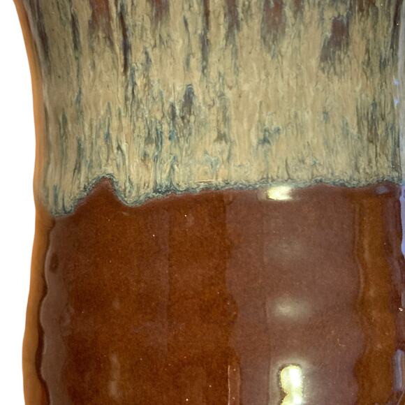 Hand Thrown Clay Blue Tan Brown Glazed Hand Warmer Tea Cup Coffee Mug Fall - Picture 14 of 15